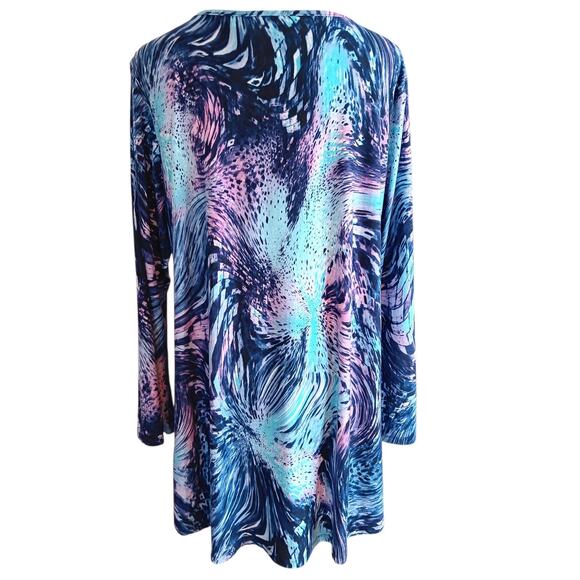 ATTITUDES BY RENEE Tunic Top Blouse Large PETITE Bright Watercolor Career Travel - Picture 8 of 8